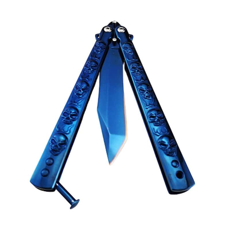 Butterfly Kniv Balisong Unho Blått Skalle